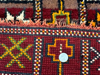 Moroccan Berber Rug Tribal 3x5 Geometric Wool Area Rug Red Orange Brown
