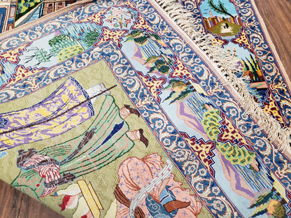 Persian Isfahan Pictorial Rug 3x5 – Kork Wool on Silk