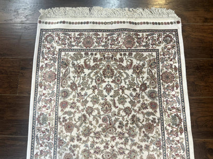 Turkish Silk Rug 2.6 x 4 Ivory Allover Floral Design Bamboo Silk
