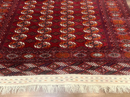 Persian Turkoman Rug 7x9 Antique Red Tribal Carpet With Gul Motif And Geometric Borders