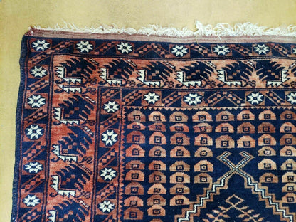 Vintage Balouchi Wool Rug Handmade In Pakistan 3 Foot 4 Inch By 5 Foot 6 Inch