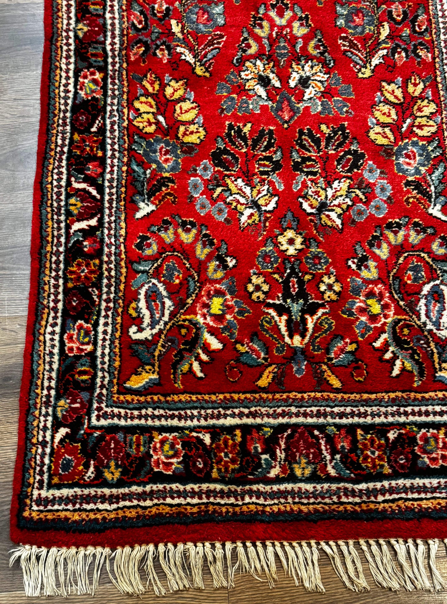 Persian Sarouk Runner Rug 3x12, Red Floral 3 x 12ft Runner, Vintage, Wool