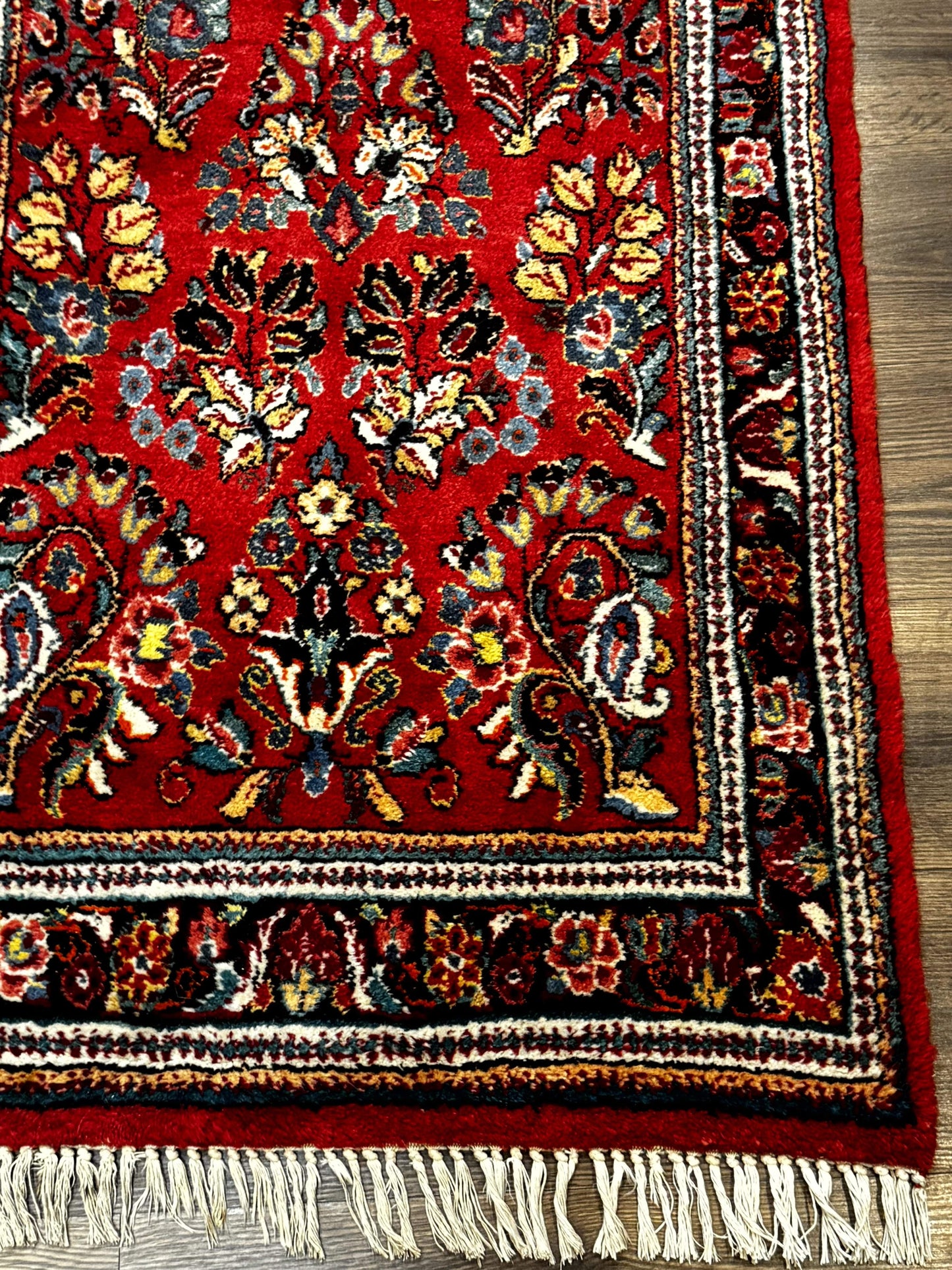 Persian Sarouk Runner Rug 3x12, Red Floral 3 x 12ft Runner, Vintage, Wool