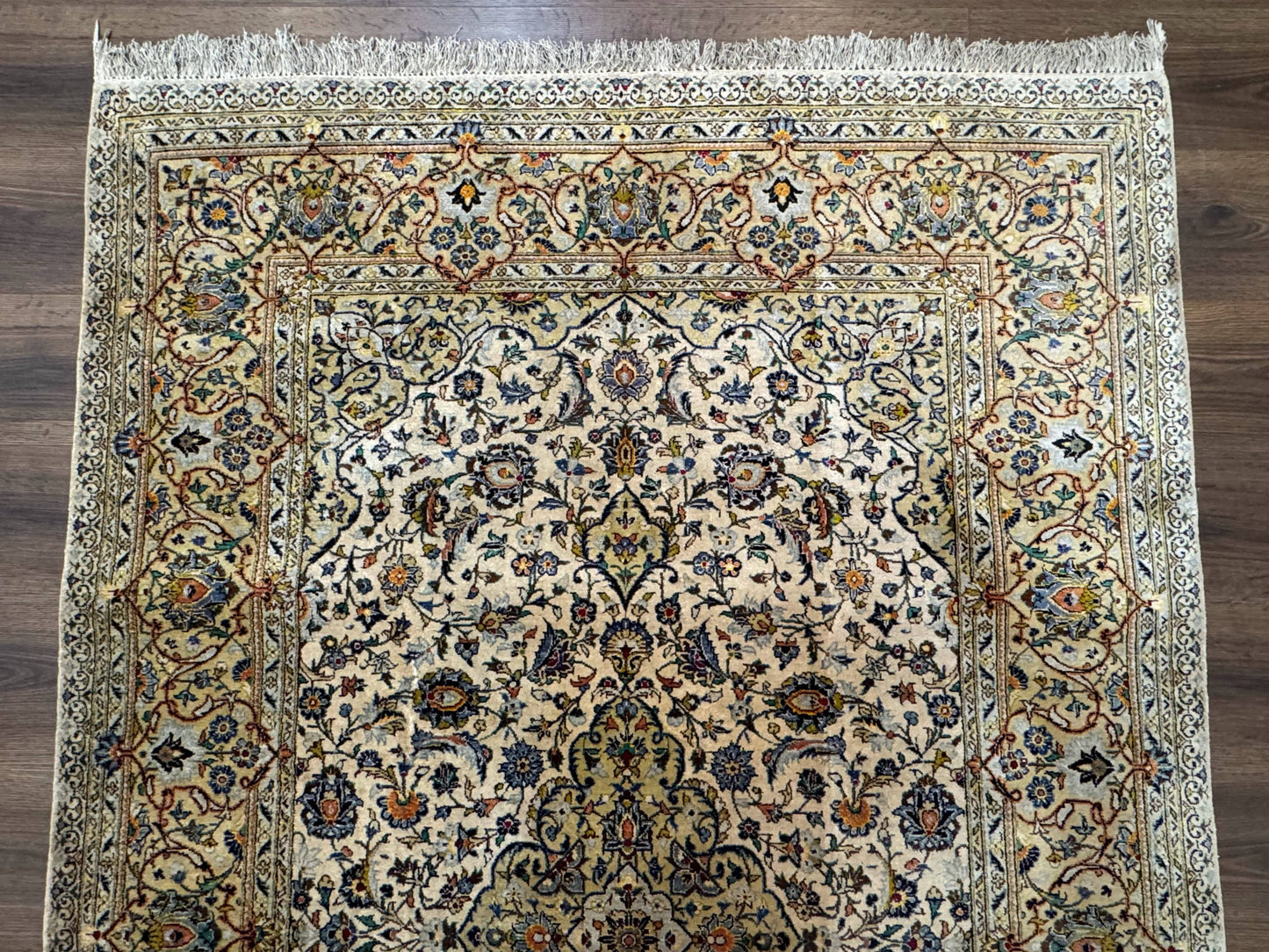 Antique Silk Persian Kashan Rug 4 Ft 6 In By 7 Ft 2 In Ivory Field With Floral Motifs