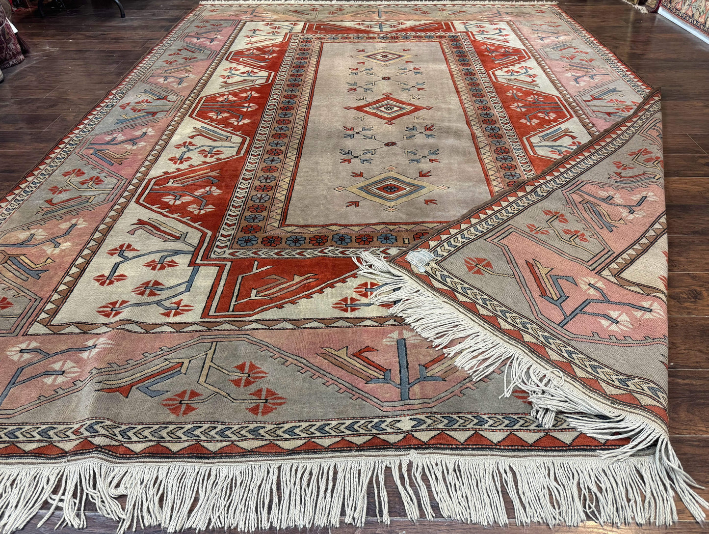 Turkish Milas Rug 10x13 Hand Knotted Wool Vintage Gray Area Rug