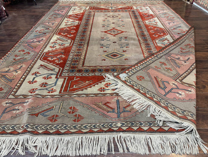 Turkish Milas Rug 10x13 Hand Knotted Wool Vintage Gray Area Rug