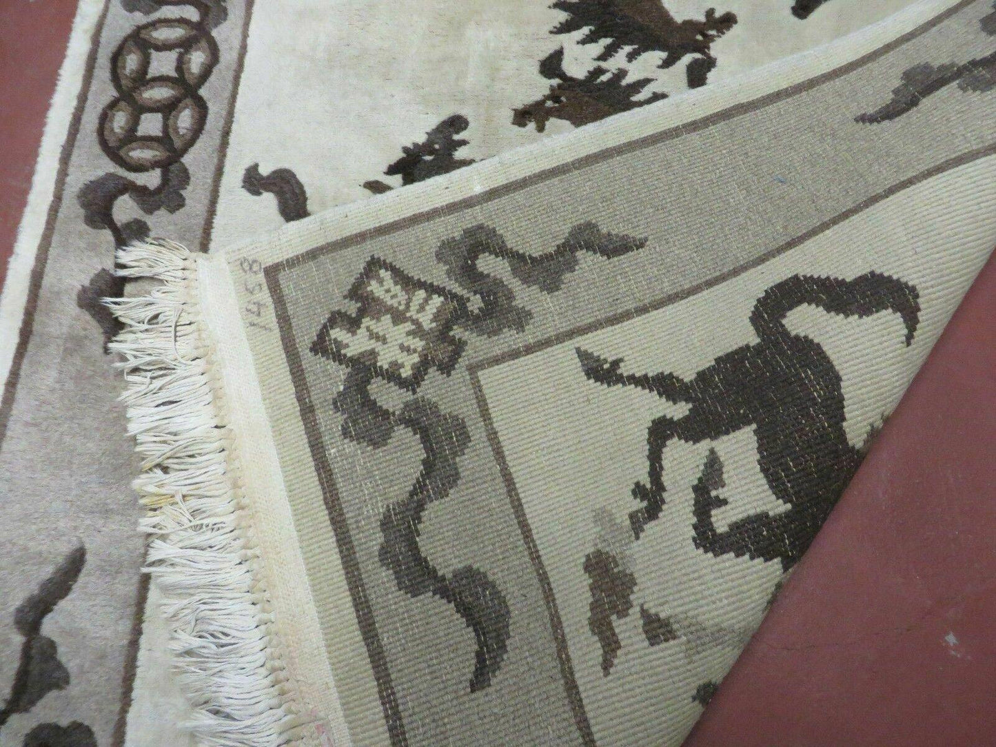 Hand Knotted Wool Rug 4x6 Tibetan Nepal Art Deco Horse Design Vintage 1980s