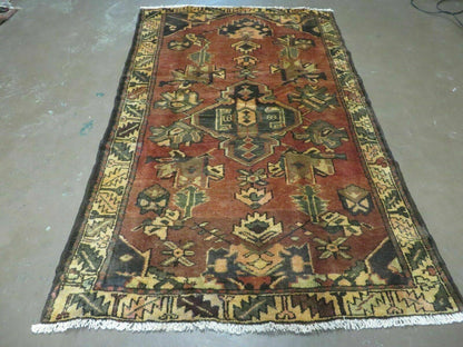 Antique Turkish Wool Rug 4x6 Handmade Vegetable Dye With Rich Pattern