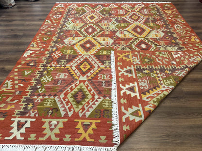 Turkish Kilim Rug 8x10 Geometric Design Handwoven Wool Carpet