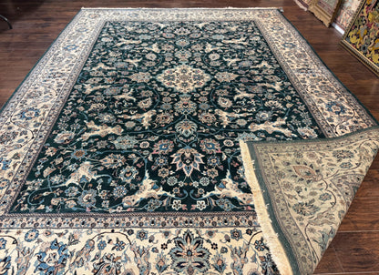 Pak Persian Rug 9x12 Dark Green Floral Allover Hand Knotted Wool