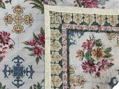 Hand-Knotted Needlepoint Carpet 6x9, Ivory/Cream Background, Colorful Flowers, Yellow Border, Aubusson Rug 6 x 9, New, Handmade