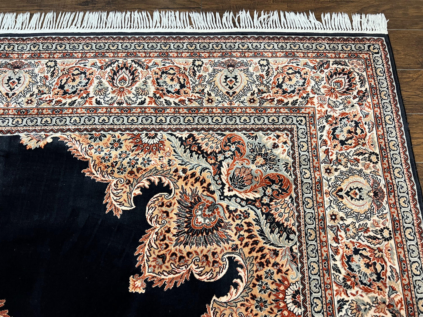 Karastan Rug 10x13, Karastan Ebony Kirman Rug, Room SIzed Wool Pile Vintage Karastan Carpet, Belgium Power Loomed Rug, Black Semi Open Field