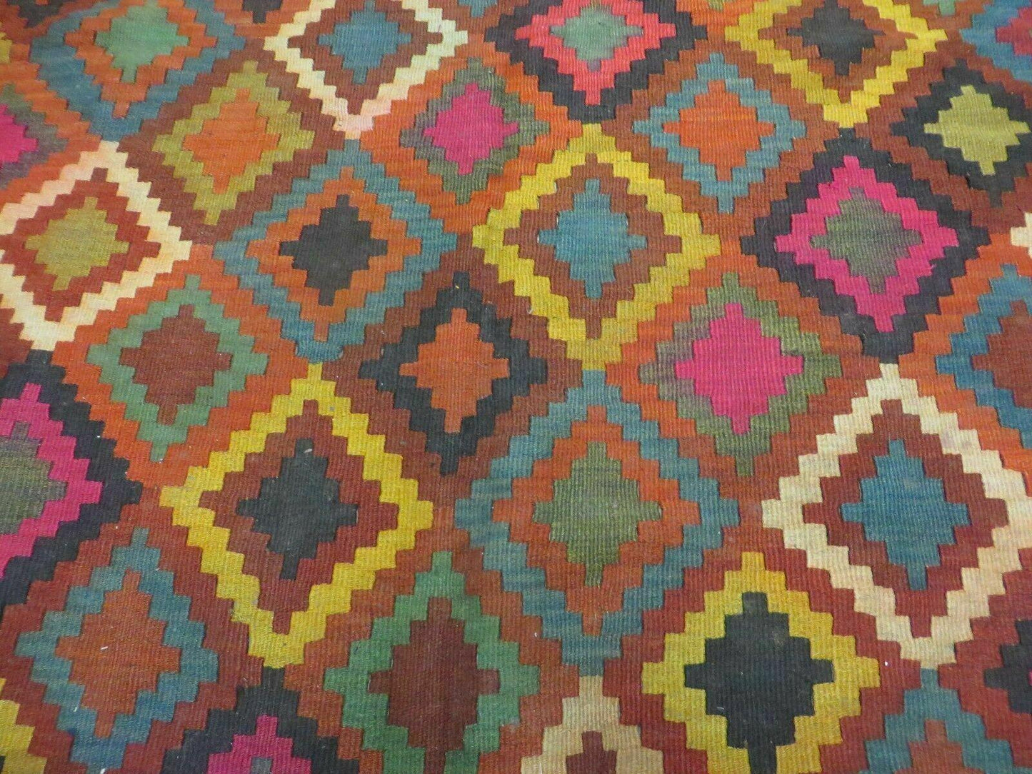 Antique Afghan Kilim Rug Handmade Flatweave Wool 7x10 Vintage Colorful Diamond Pattern