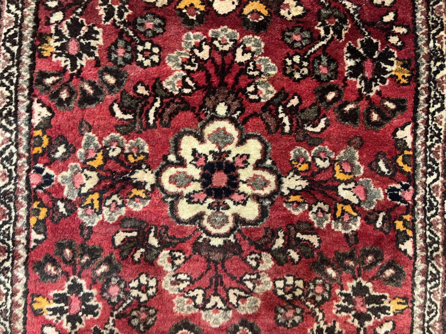 Persian Sarouk Rug 2x4 Hand Knotted Wool Antique Floral Area Rug Red Black Cream