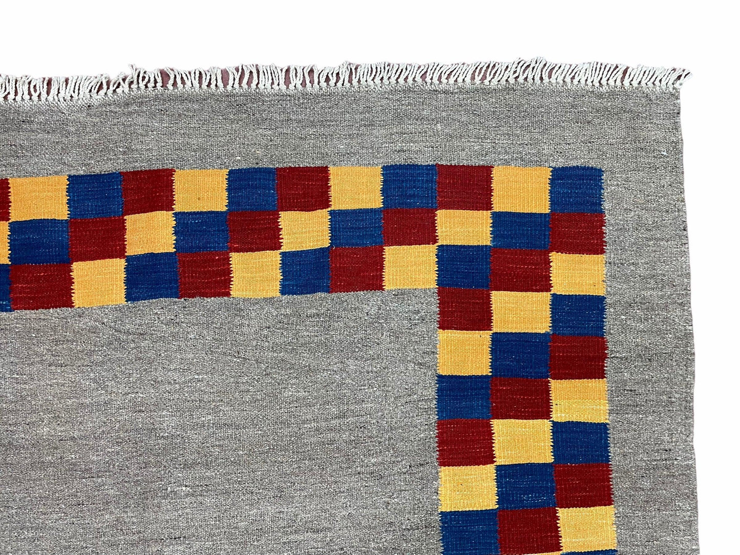 Handmade Kilim Rug Wool Geometric Checkerboard Area Rug 5 Foot 9 Inch By 7 Foot 9 Inch