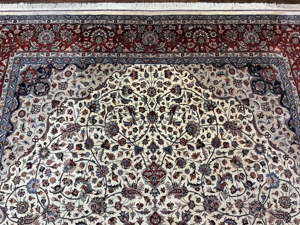 Sino Persian Rug 9x12, Vintage Wool Oriental Carpet, Floral Medallion, Wool Rug, Cream and Maroon