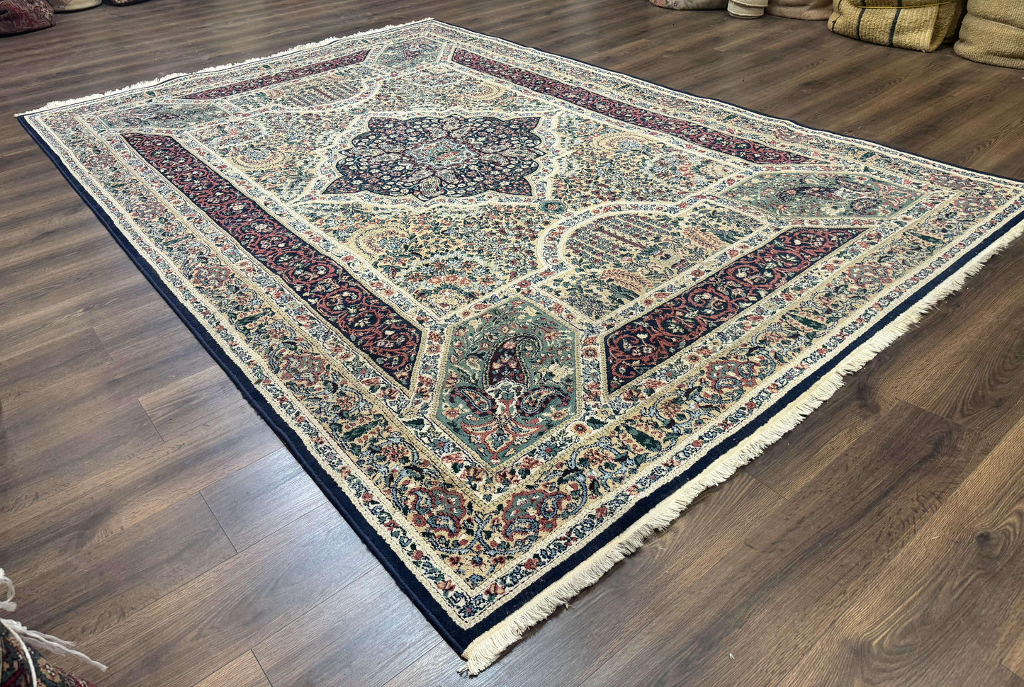 Persian Rug 8x11, Belgium Power Loomed Rug, Kirman Lavar Floral Design, Vintage Rug