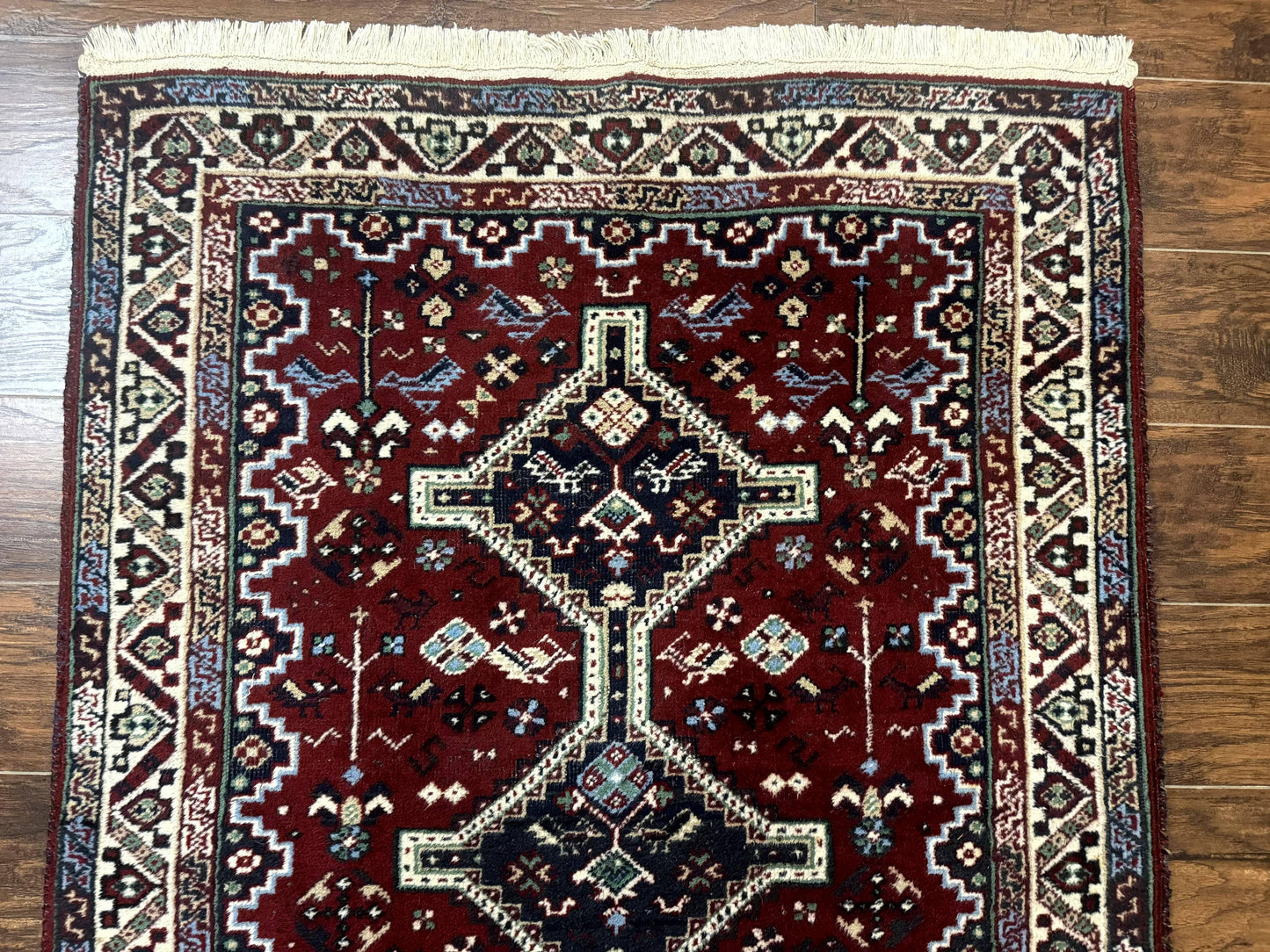Persian Afshar Rug 4x5 Red Navy Geometric Tribal Wool Carpet