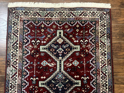 Persian Afshar Rug 4x5 Red Navy Geometric Tribal Wool Carpet