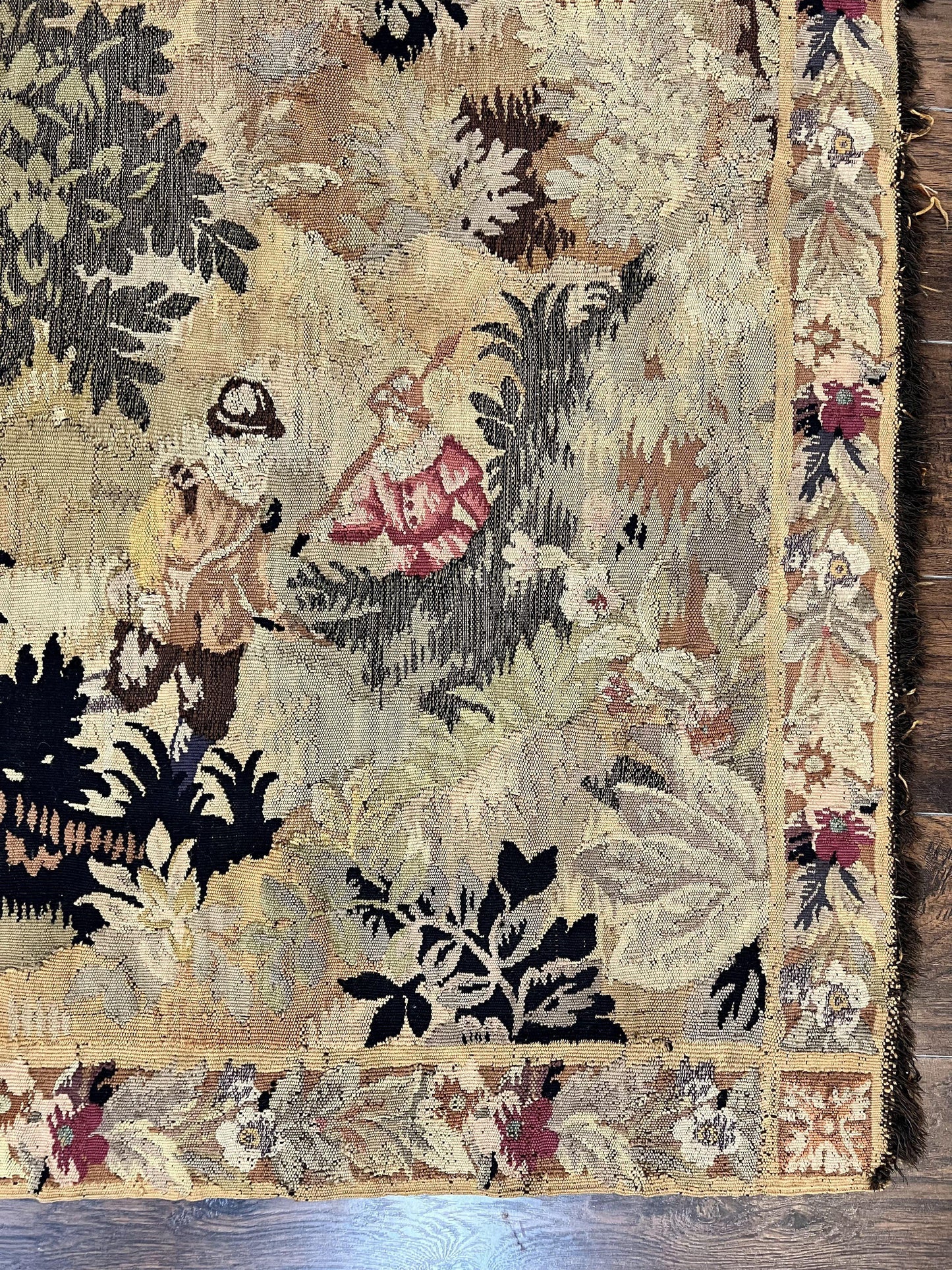 Antique French Tapestry 6x5 Ft Handwoven Wool Aubusson Weave Vintage