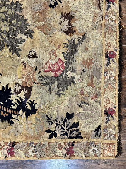 Antique French Tapestry 6x5 Ft Handwoven Wool Aubusson Weave Vintage