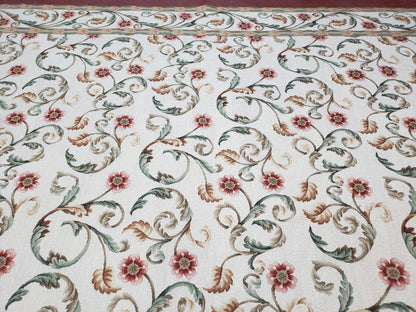 Needlepoint Rug 9x12, European Aubusson Design, Floral Allover Garden Pattern, New Needlepoint Area Rug, Ivory Rug, Hand Woven, Flatweave
