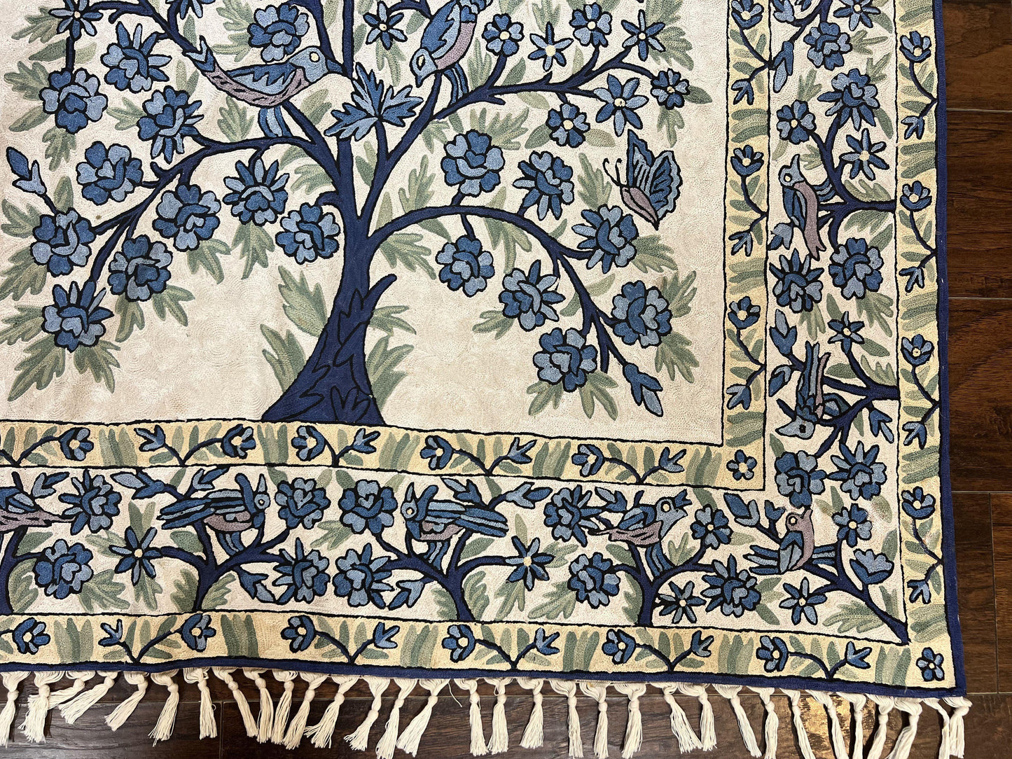 Tree Of Life Rug Indian Hand Stitched Silk On Cotton Vintage 4x6 Wall Hanging