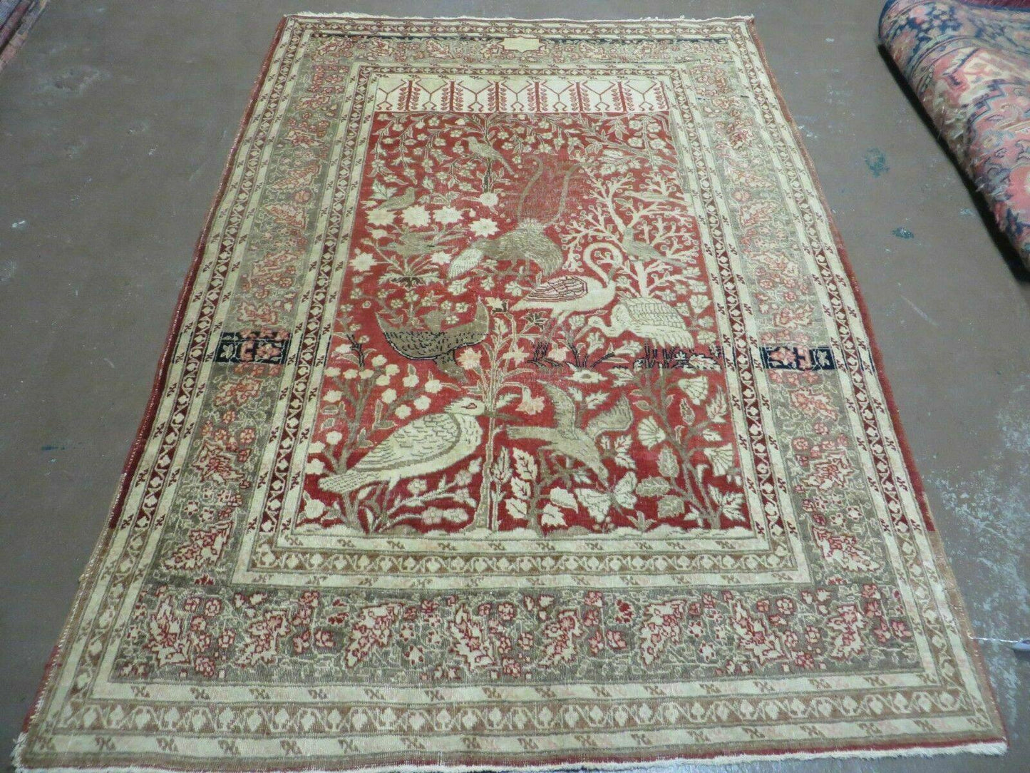 Antique Handmade Turkish Tree Of Life Wool Rug With Birds Red 4x6 Ft