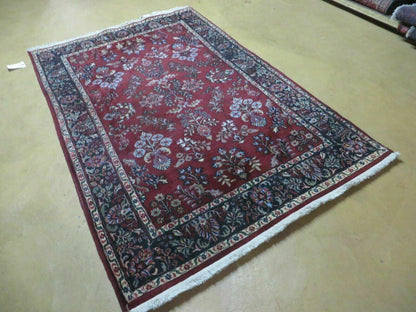 Jaipur Floral Oriental Wool Rug Vintage Handmade Indian 4 By 6 Rug