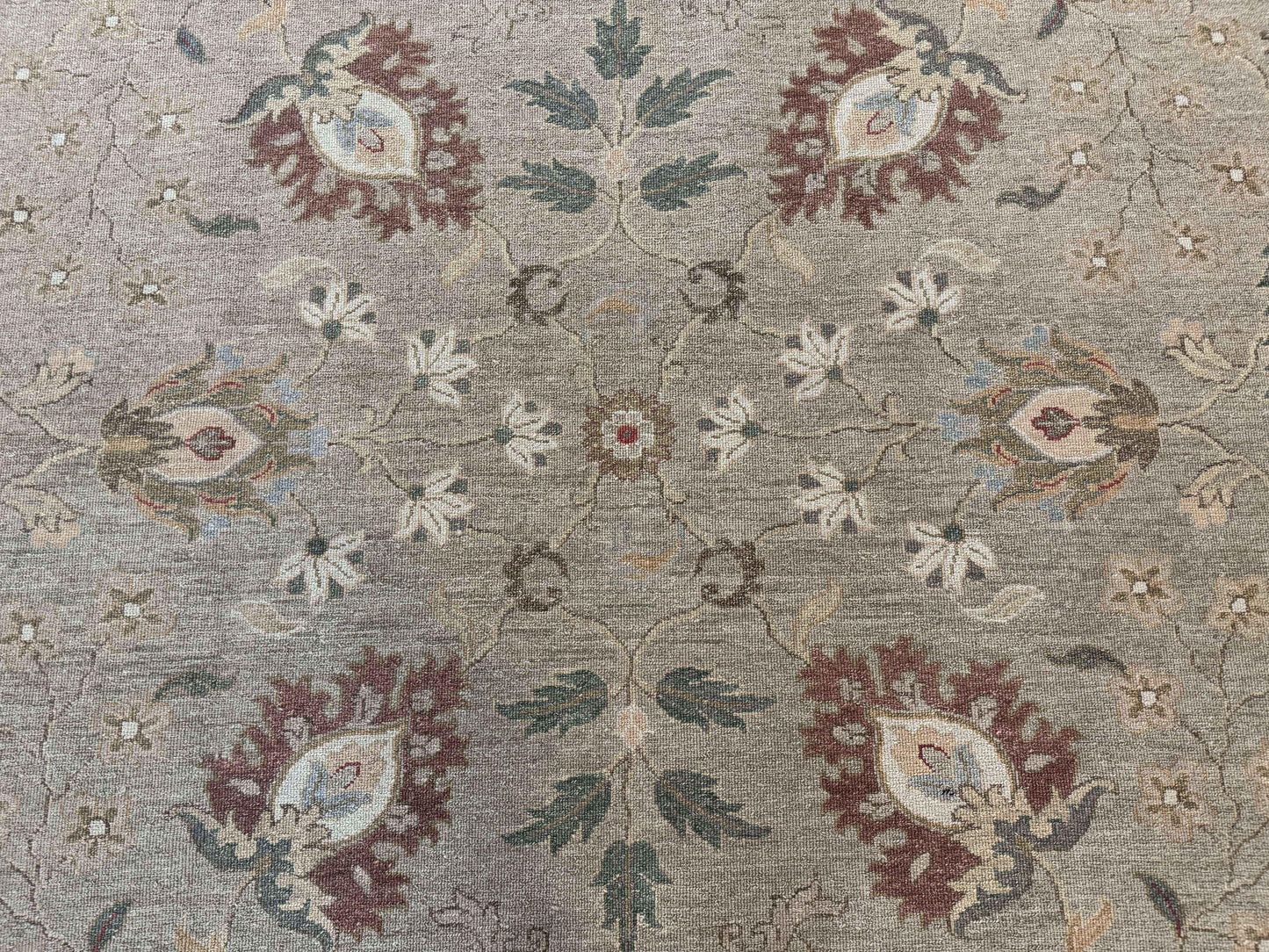 Large Turkish Soumak Rug 10x14, Flatweave Dhurrie, Handmade, Light Green and Salmon