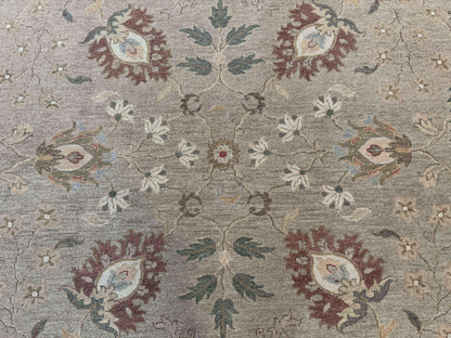 Large Turkish Soumak Rug 10x14, Flatweave Dhurrie, Handmade, Light Green and Salmon