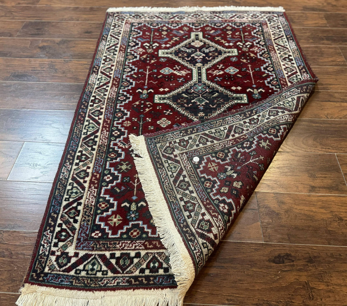 Persian Afshar Rug 4x5 Red Navy Geometric Tribal Wool Carpet