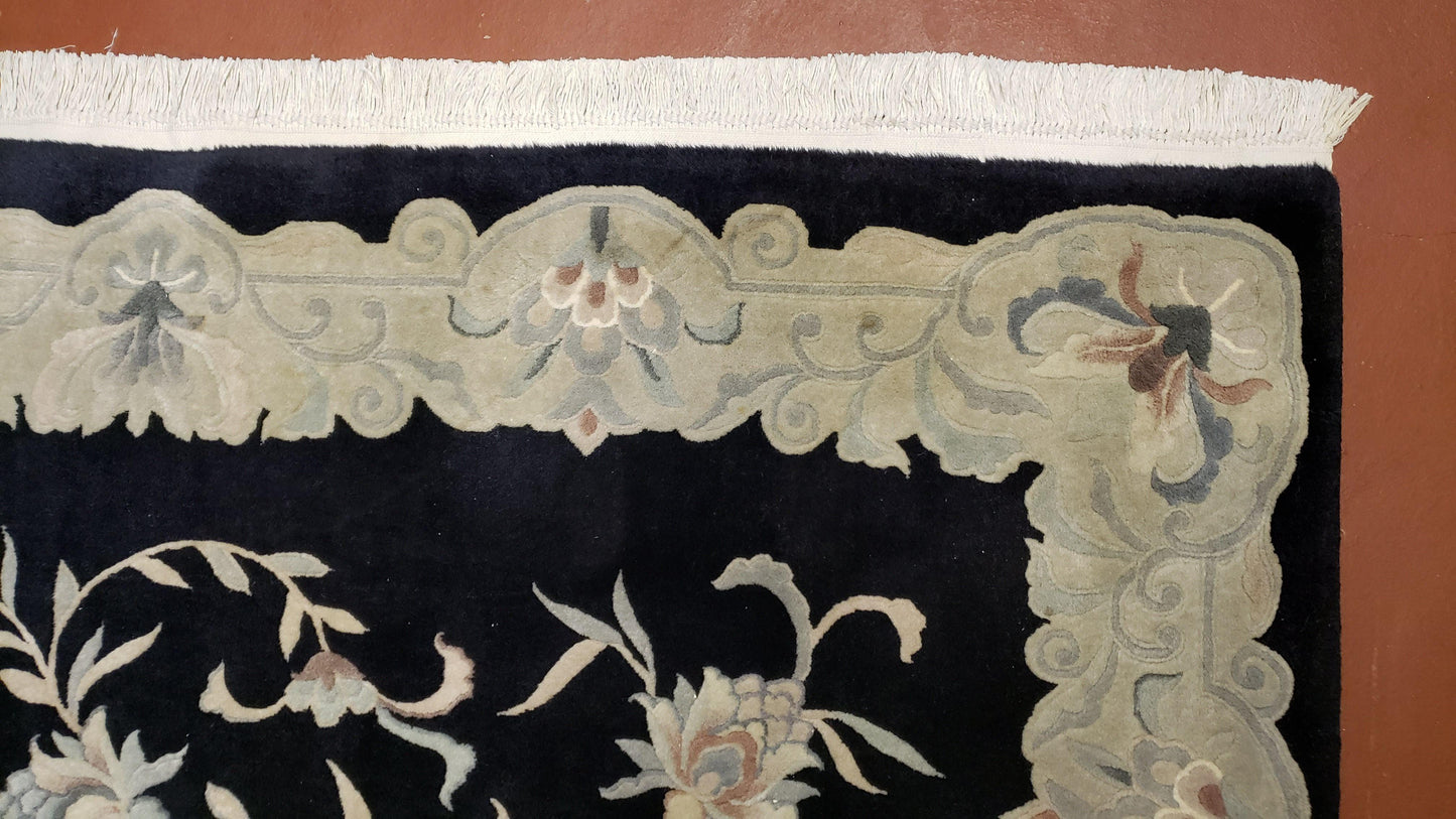 Vintage Hand Knotted Wool Rug 6x9 Chinese Floral Entryway Foyer Decor