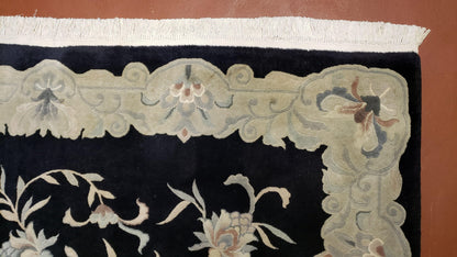 Vintage Hand Knotted Wool Rug 6x9 Chinese Floral Entryway Foyer Decor