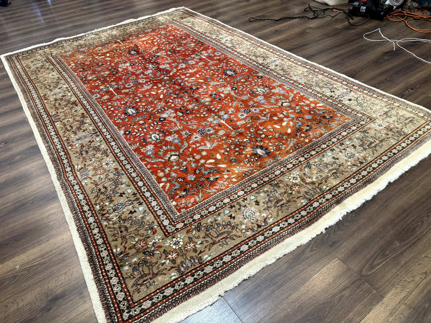 Persian Tabriz Rug 6x10, Burnt Orange and Tan, Animal Pictorials, Deer, Floral, Taba Tabae Carpet