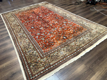 Persian Tabriz Rug 6x10, Burnt Orange and Tan, Animal Pictorials, Deer, Floral, Taba Tabae Carpet