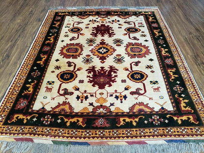 Vintage 1970s Turkish Kazak Wool Rug Hand Knotted Boho Bohemian Floor Decor