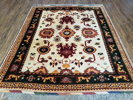 Vintage 1970s Turkish Kazak Wool Rug Hand Knotted Boho Bohemian Floor Decor