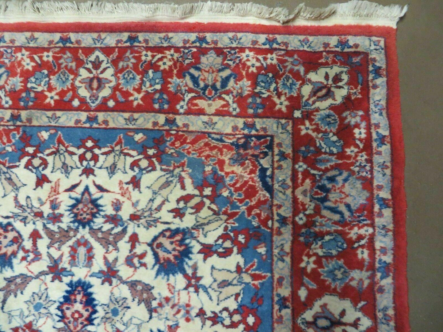 Oriental Floral Medallion Wool Rug Vintage Handmade 3x5 Beige Red Blue Veg Dyes