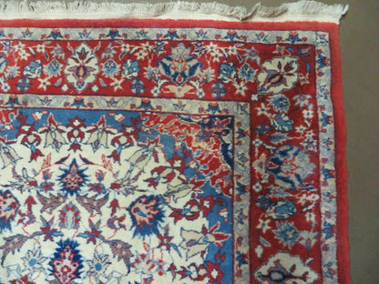 Oriental Floral Medallion Wool Rug Vintage Handmade 3x5 Beige Red Blue Veg Dyes