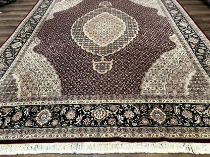 Sino Persian Rug 8x10 Herati Pattern Elegant Oriental Carpet Dark Maroon Handmade Wool