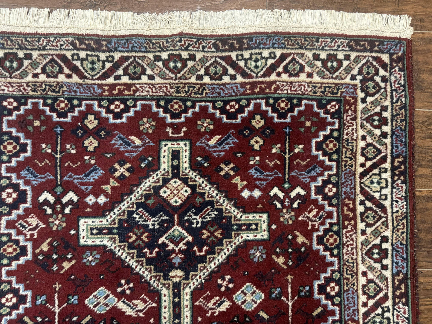 Persian Afshar Rug 4x5 Red Navy Geometric Tribal Wool Carpet