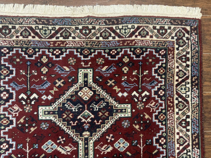 Persian Afshar Rug 4x5 Red Navy Geometric Tribal Wool Carpet