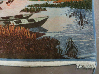 Vintage Handmade Pakistan Pictorial Rug With Birds And Trees 2x3 Feet