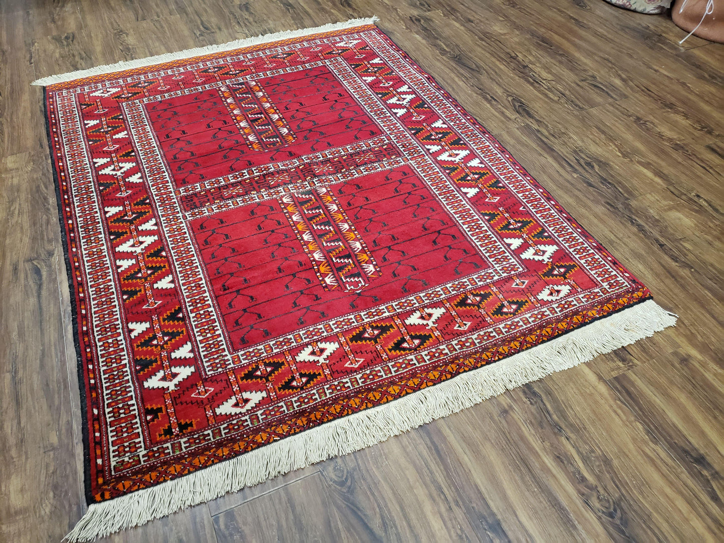 Turkoman Rug Antique 4x5 Handmade Wool Red Tribal Persian Tekkeh Ersari
