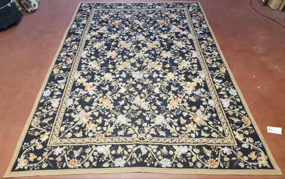 Vintage Needlepoint Rug 6x9 Butterflies Floral Design Wool Handcrafted