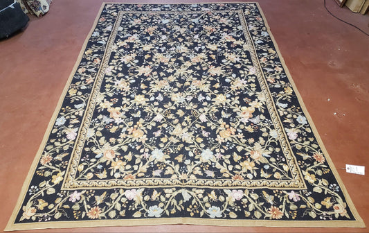 Vintage Needlepoint Rug 6x9 Butterflies Floral Design Wool Handcrafted