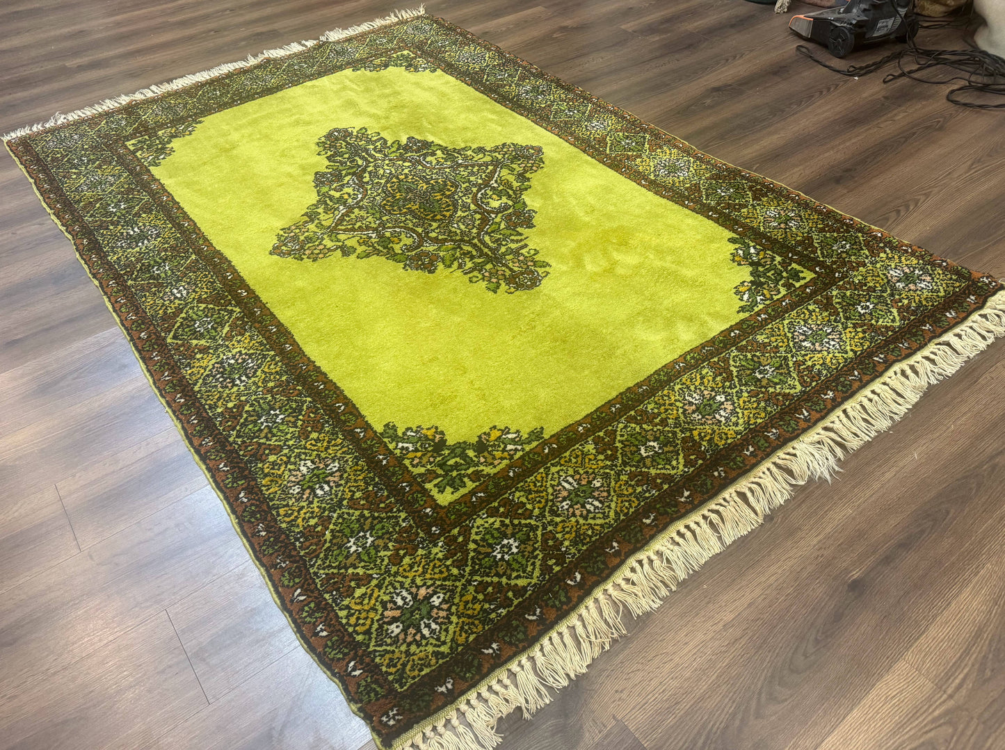 Moroccan Rug 6x8 Vintage Lime Green Wool Carpet Hand Knotted
