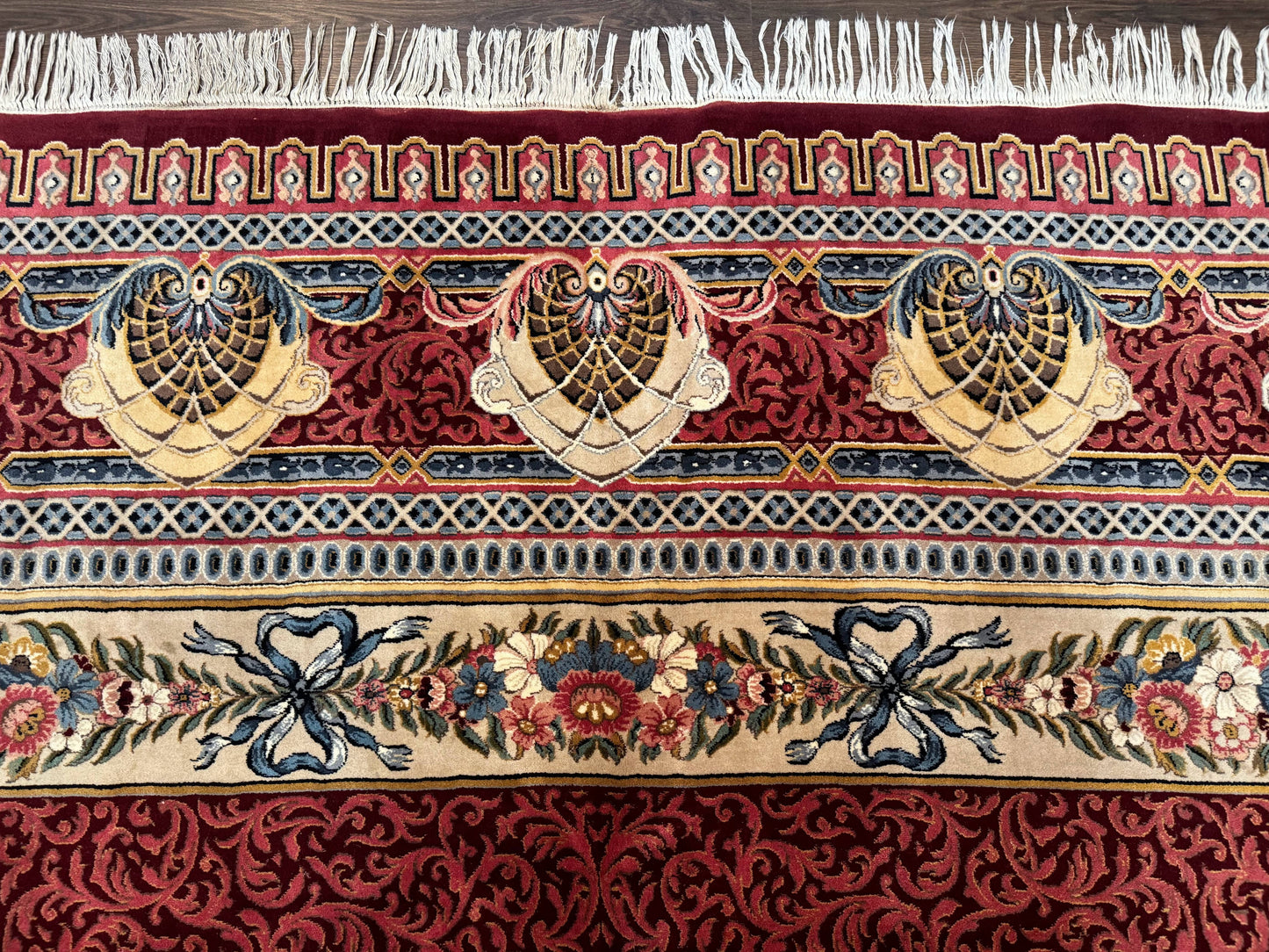 Aubusson Rug 10x14 Vintage Hand Knotted Wool Red Maroon Elegant Fine 200 KPSI