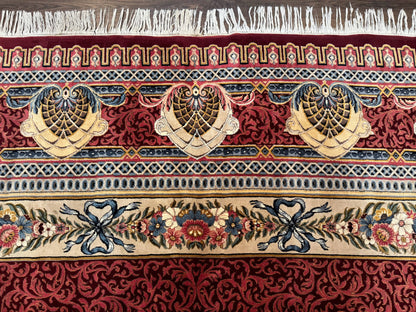 Aubusson Rug 10x14 Vintage Hand Knotted Wool Red Maroon Elegant Fine 200 KPSI